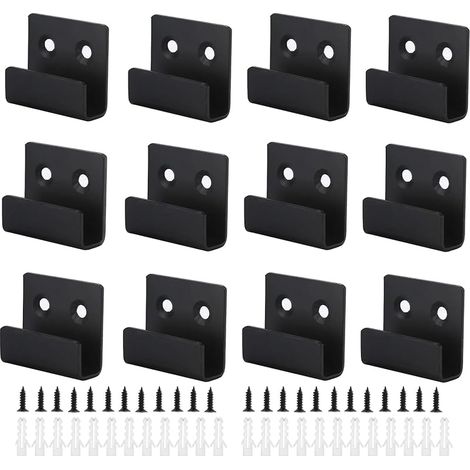 Crochet Mural Robuste 12Pcs Support Mural Miroir de Fixation Crochets Muraux en Acier Laminé à Froid Crochet Mural a Visser avec Vis pour Bain Cuisine Garage(Noir, Largeur Intérieure de 11mm)