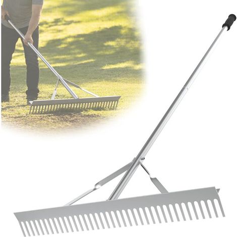 170 cm Aluminium-Gartenrechen mit großem 92 cm Kopf und 37 Zinken, Landschaftsrechen für Rasen- und Gartengestaltung, zum Auflockern und Nivellieren von Rasenflächen, Gärten und Kies