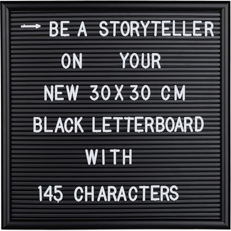 Relaxdays Framed Letter Board, Incl. 145 Letters, Numbers & Special Characters, Message Board, 30x30 cm, Black