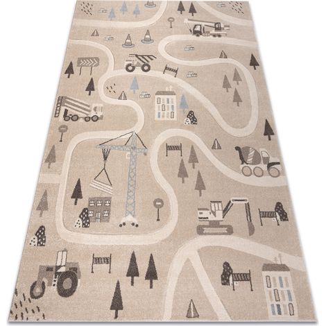 KIDDO carpet 6111 cream streets, construction for children, sensory  beige 200x290 cm (1/5)