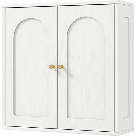 Armoire murale salle de bain double porte 60 x 20 x 60 cm rangement optimisé étagères style moderne épuré en MDF blanc (1/4)