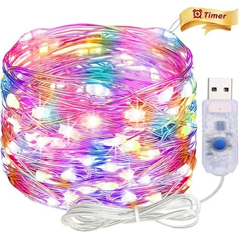 Luci a stringa USB con timer 2M 20 LED filo di rame luci per interni con spina multicolore con timer per decorazione Natale Halloween matrimonio camera da letto (1/5)