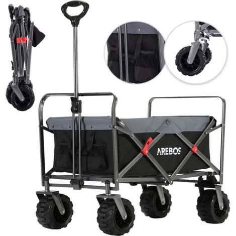 AREBOS Bollerwagen faltbar Handwagen Faltwagen Gerätewagen klappbar bis 100 kg Tragkraft Wasser- & schmutzabweisend Schwarz (1/5)