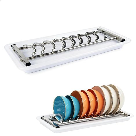 Seche Vaisselle, Rangement Vaisselle, Seche Bols sur Evier avec Séparateurs Réglables, Egouttoir Vaisselle Inox pour Bols, Tasses ou Petits Ustensiles de Cuisine, Égouttoirs avec Bac d'égouttage (1/5)