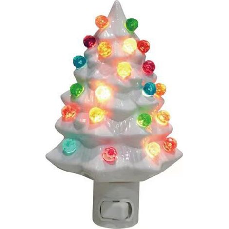 Lanterne Décorative Noël Arbre De Noël Céramique Blanc 15 X 10 X 9 Cm Lumière De Nuit Pour Chambre Salon Entrée (1/5)