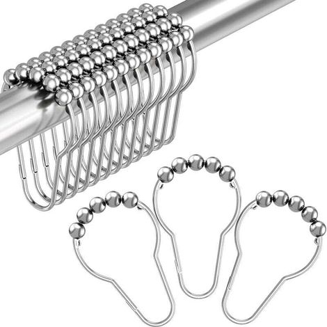 Lot de 12 crochets de rideau de salle de bain en acier inoxydable antirouille (1/4)