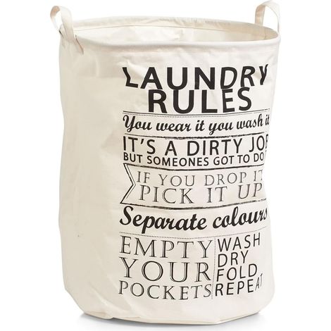 Sac à linge en coton imprimé « Laundry Rules » (Blanc, 40 x 50 cm) (1/4)