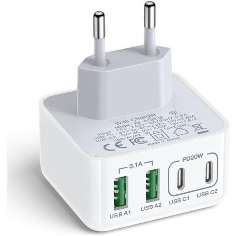 Caricabatterie USB C, 40 W, 4 porte USB C, caricabatterie rapido, multi-rete, doppia porta PD+QC, adattatore di tipo C per telefono 16, 15, 14, 13, 12, 11 Pro Max X XS XR 8, 7, 6S Plus Mini SE, iPad,
