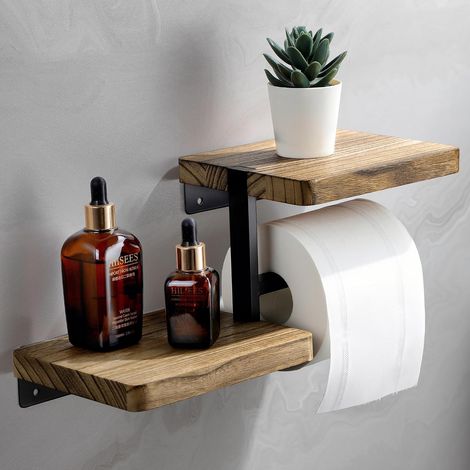Porte Papier Toilette Mural en Bois, dérouleur Papier Toilette sans percage, Salle de Bain Support Papier Toilette Mural, Porte-Rouleau (1/5)