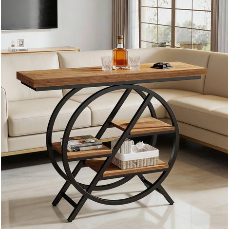 Meuble TV 100 x 30 x 81 cm – Pieds réglables –avec 3 étagères ouvertes – Cadre en métal marron et noir (1/5)