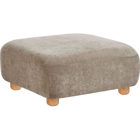Pouf moderno in tessuto, modulo divano rettangolare imbottito con gambe in legno, beige Amli