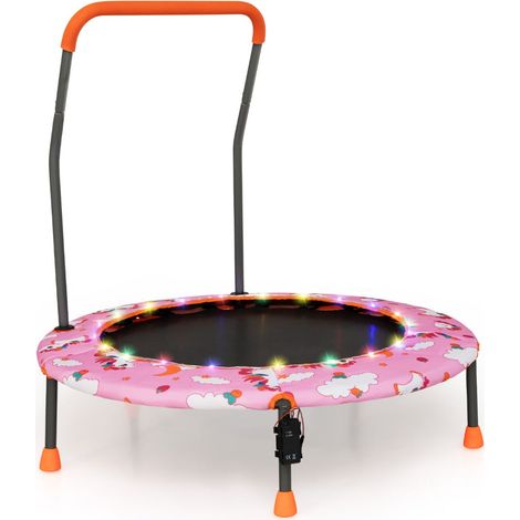 Mini trampolín para niños 92 x 92 cm con luz LED y mango extraíble ambiente lúdico plástico rosa 200020886