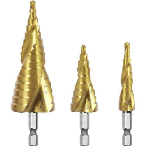 Metal Step Drill Bits, HSS Conical Drill Bit with Hexagonal Triangular Shank for Metal/Wood/Plastic, Set of 3 Pieces: 4-12/4-20/4-32mm (1/5)
