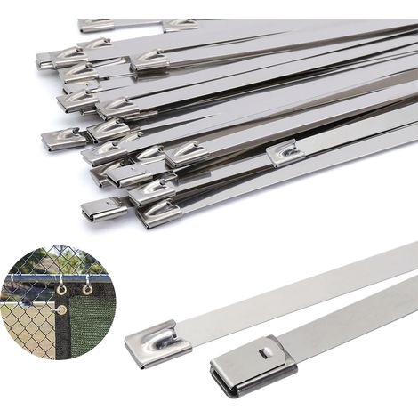 Collier de Serrage Métallique 300 x 7,9mm, Serre Câble en Acier Inoxydable Argent Attaches de Câble Robustes - Zip Ties Metal - Résistance à la 120KG, Lot de 100 Pièces