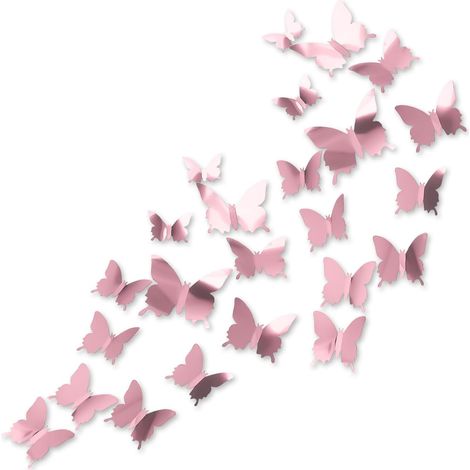 24 Pcs Papillon Miroir Sticker Mural 3 Tailles 3D Miroir Or Rose Décoration de Chambre Fille Amovible Rose Déco pour Chambre d'enfant Mariage Fête (1/5)