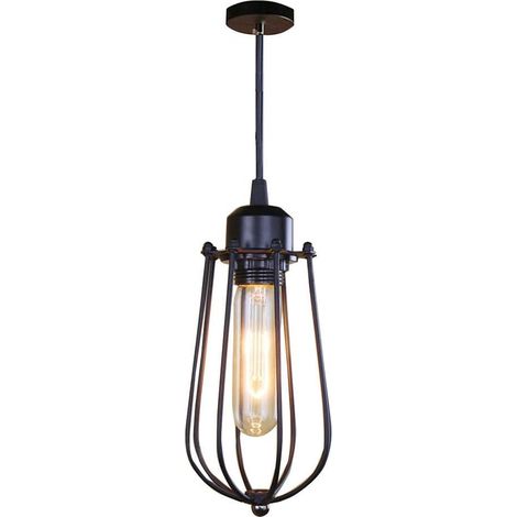 E27 Deckenleuchte für den Innenbereich, Vintage-Industrie-Deckenleuchte, Pendelleuchte mit schwarzem Metallkäfig für Flur, Veranda, Schlafzimmer, Café (G)