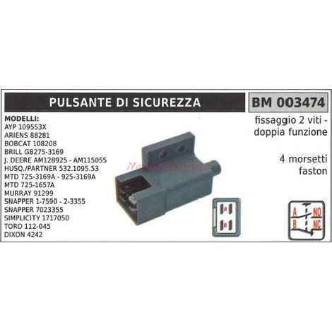 Pulsante di sicurezza modelli ariens 88281 bobcat 108208 mtd 725-1657a 003474