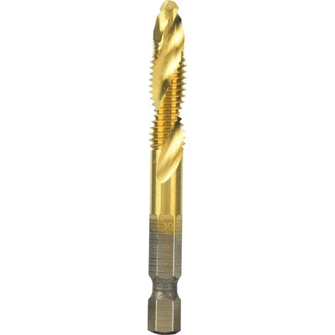 Foret à tarauder HSS 6,35mm pour filetage M8, queue hexagonale, évacuation copeaux intégrée, perçage débouchant 15mm (1/5)