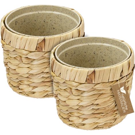 HMF 37280-14CM-S2 Innovativer Blumentopf geflochten aus Wasserhyazinthe, mit Pflanztopf aus nachhaltigen Rohstoffen, Rund, 2er Set, 14 cm Durchmesser (1/4)