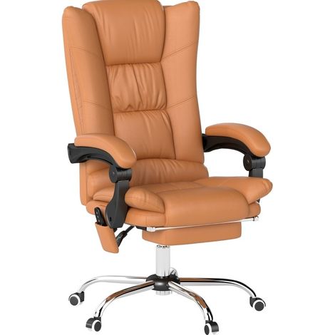 Silla de oficina reclinable con masaje y calefacción en piel sintética marrón claro (1/5)
