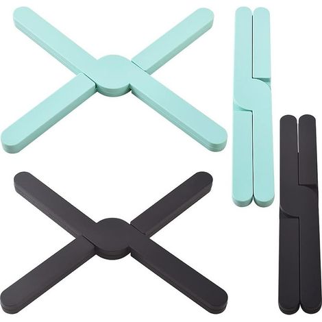 4 pièces de dessous-de-plat pliables en silicone, extensibles, écologiques, en silicone, motif croisé, pliables (1/5)