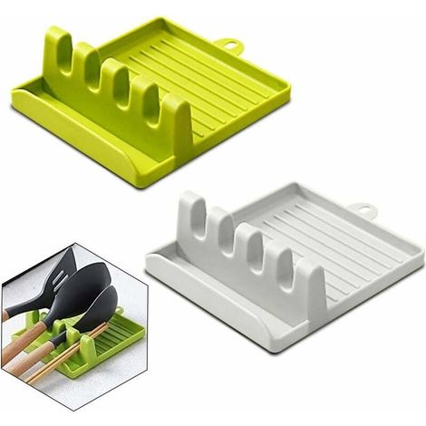 Porte-ustensiles de cuisine, 2 porte-cuillères pour cuisinière, porte-cuillère résistant à la chaleur avec tampon goutteur, porte-cuillère, porte-pot (1/5)
