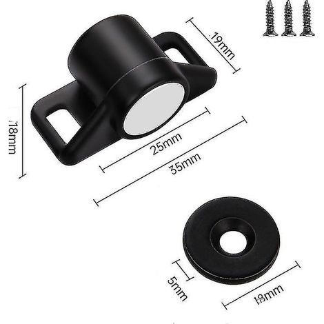 Lot de 4 loquets magnétiques pour portes de placard avec vis en acier inoxydable, pour portes coulissantes de placards de cuisine de style campagnard (noir) (1/2)