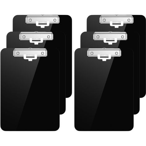 Lot de 6 presse-papiers en plastique format A4 standard Plastique dur, Clipboard A4 dessin de mode, Planchettes à pince et porte-formulaires, Clipboard taille 31.5 x 22.5 cm, Le noir (1/5)