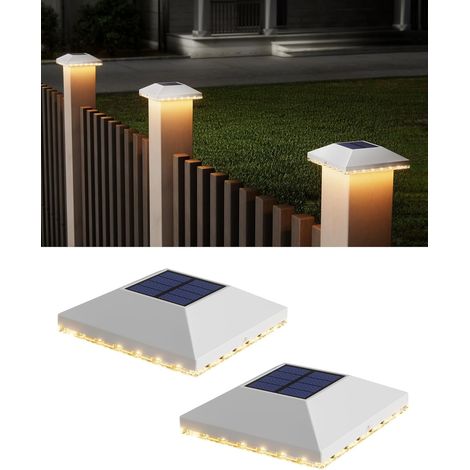 Lot de 2 lampes solaires pour poteau 7 x 7, 9 x 9, 10 x 10 cm, étanchéité IP65, lumière solaire automatique du crépuscule à l'aube pour boîte aux lettres, jardin, allée