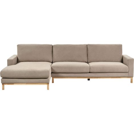 Elegante Divano angolare destro Rivestimento in tessuto Gambe in legno Taupe Siggard