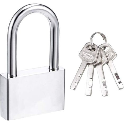 Cadenas 50mm à 4 clés, boîtier en acier trempé, anse longue de 8mm de diamètre, cadenas extérieur étanche (1/5)