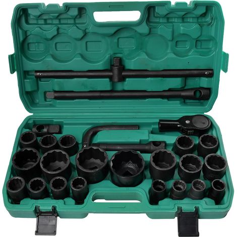 Kit de 26 douilles à choc 12 pans 3/4 et 1 pouce, acier haute résistance, pour réparation auto et entretien mécanique (1/5)