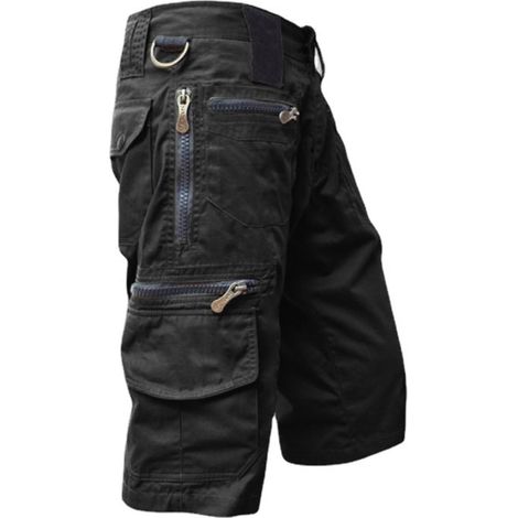 Pantalon Capri multipoches, coupe droite, short cargo streetwear - XL - Noir (1/5)