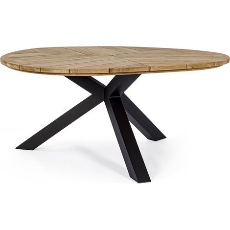 Tavolo ovale "Palmdale" con piano in legno teak, gambe in alluminio, per esterno -Antracite / Ø 160 cm (1/5)
