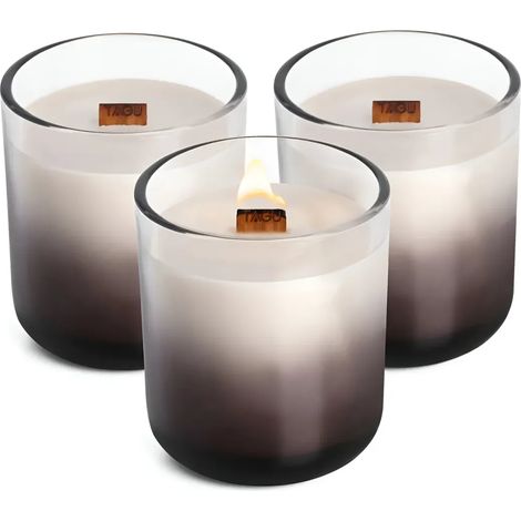 Set 3 Candele TAGU Effetto Camino in Vetro Nero con Stoppino in Legno
