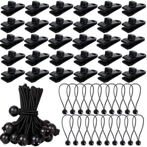 Lot de 60 Pinces de Fixation pour Bâche avec Tendeur Élastique Noir,Clips de Bâche pour Tente,Auvent,Bâche Tarp,Caravane,Housse et Couverture de Piscine (1/5)