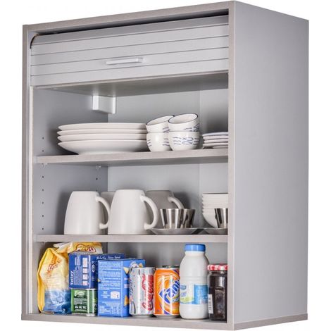 Beaux Meubles Pas Chers – Meuble haut de cuisine aluminium – 2 étagères réglables – Dimensions L 60 x H 72 x P 35 cm – Rideau coulissant – Éco-conçu, fabriqué en France