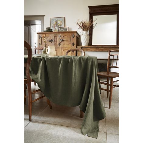 Nappe rectangle 170 x 350 cm lin lavé soline thym Kaki (1/4)