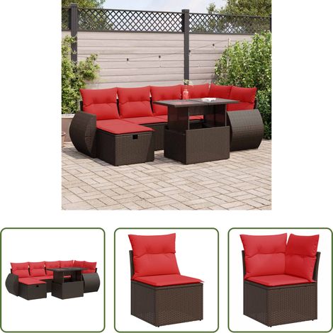 vidaXL Set sofás jardín y cojines 7 pzas ratán sintético marrón (1/5)