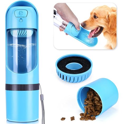 Filiyano-Bouteille d'eau pour chien, 300 ml, avec gamelle de 130 ml, bleue (1/5)