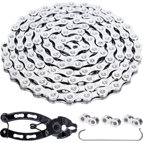 Chaîne Vélo 9/10/11/12 Vitesses Haute Performance Anti-Rouille EN 14872 avec 3 Maillons Rapides & Outil Pro Compatible Shimano/SRAM (1/2"x11/128" 116L) (1/5)