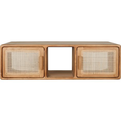 Mobile da bagno sospeso in legno massello di teak e intreccio in rattan L120 cm BALIA (1/4)