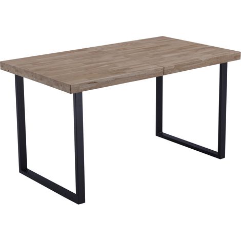 Table à manger rectangulaire extensible en bois coloris chêne miel pieds noir - longueur 140 - 180 x profondeur 80 x hauteur 76 cm - PEGANE- (1/5)