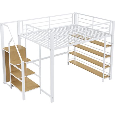 CAIziLit mezzanine 140x200 avec escalier sécurité rangement barrière blanc (1/5)