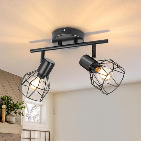 Plafonnier Spots Orientables, Plafond LED 2 Spots E14 Noir (1/5)