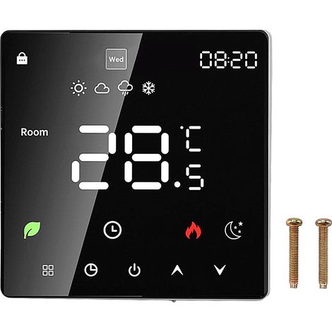 Thermostat de chaudière intelligent, thermostat de chauffage mural pour chaudière à gaz/eau, écran tactile numérique LED 3A, noir (1/4)