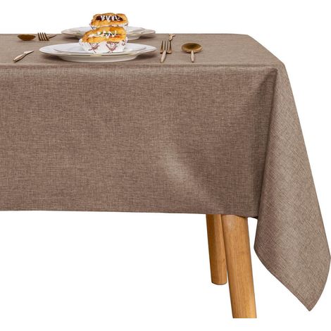 Abwaschbare Tischdecke mit Lotuseffekt, Leinenoptik, 240x135 cm, Khaki