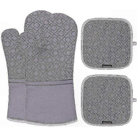 Ensemble de 4 maniques et gants de cuisine résistants à la chaleur, doublés de coton et dotés d'une poignée antidérapante en silicone pour la cuisson et la pâtisserie. (1/5)