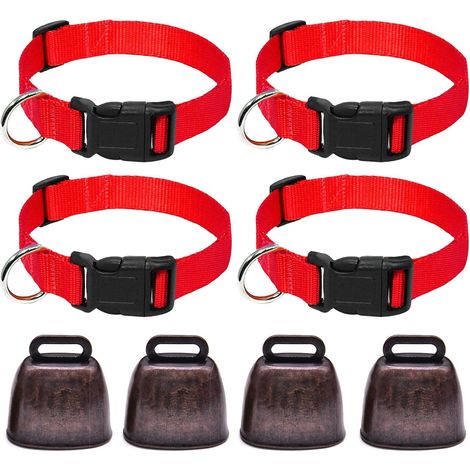 4 Pièces Colliers de Chèvre avec Clochette, Colliers Réglables en Nylon, Cloche de Vache, Prévention des Pertes, pour Chèvres, Bovins, Chevaux, Ovins (Rouge) (1/5)