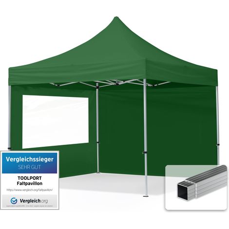 TOOLPORT Gazebo Pieghevole Giardino 3x3m - 2 laterali Alluminio Telo Repelente al agua Padiglione Mercati Sagre verde (1/5)